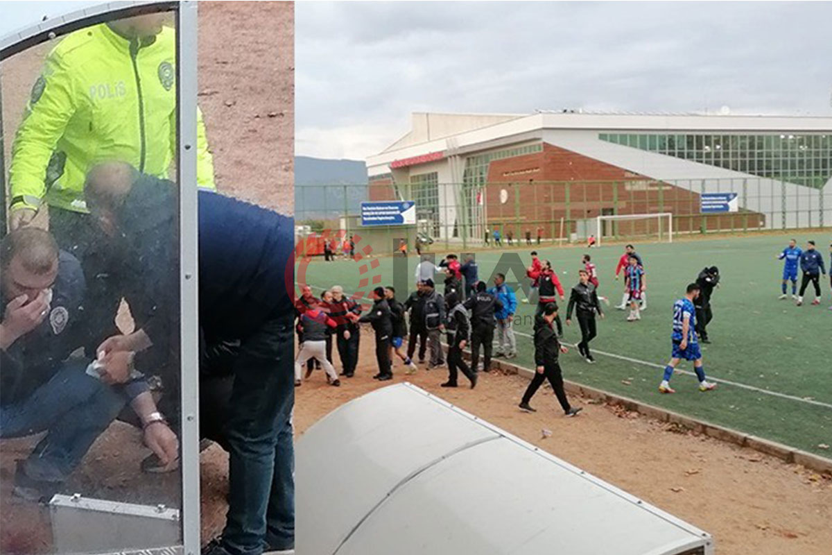 Bursa'da amatör maçta olaylar...Bir polis ile bir futbolcu yaralandı